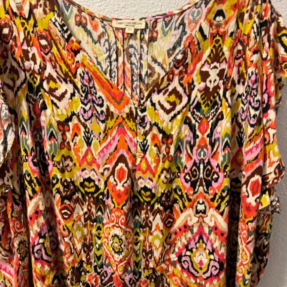 Christian Siriano New York Womens Ruffle Sleeve Ikat Print Blouse Sz 2X Rayon Mu - Picture 7 of 12